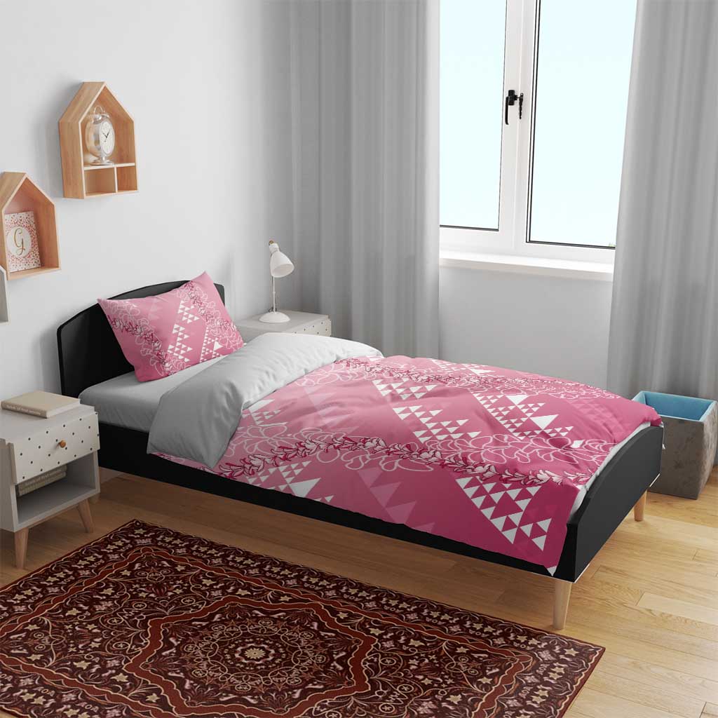 Hawaii Rose Pink Kapa Bedding Set Vintage 'Ohe Kāpala Motifs Mix Plumeria Leis LT7 - Polynesian Pride