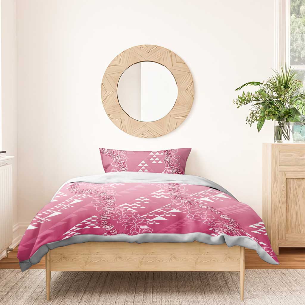 Hawaii Rose Pink Kapa Bedding Set Vintage 'Ohe Kāpala Motifs Mix Plumeria Leis LT7 - Polynesian Pride