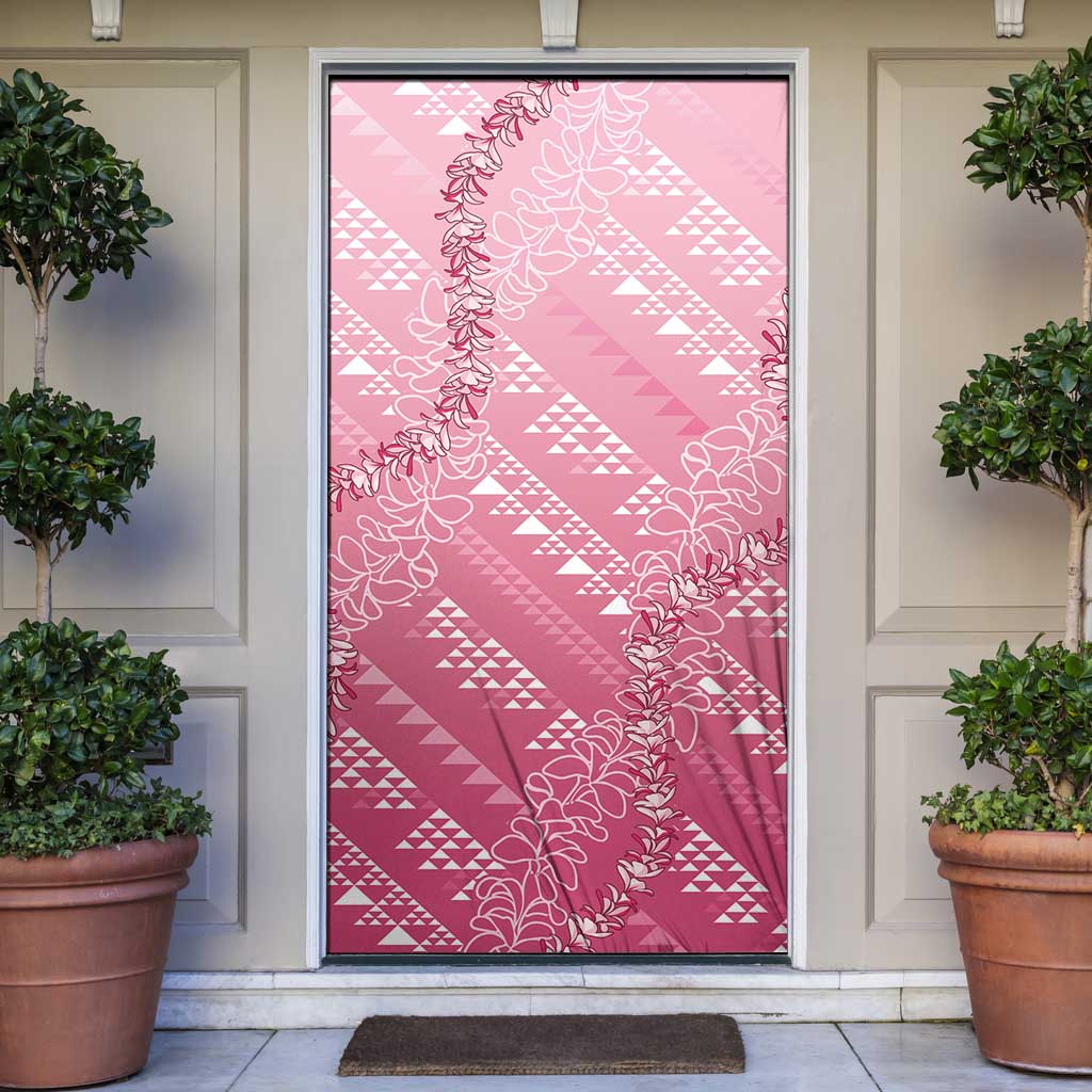 Hawaii Rose Pink Kapa Door Cover Vintage 'Ohe Kāpala Motifs Mix Plumeria Leis