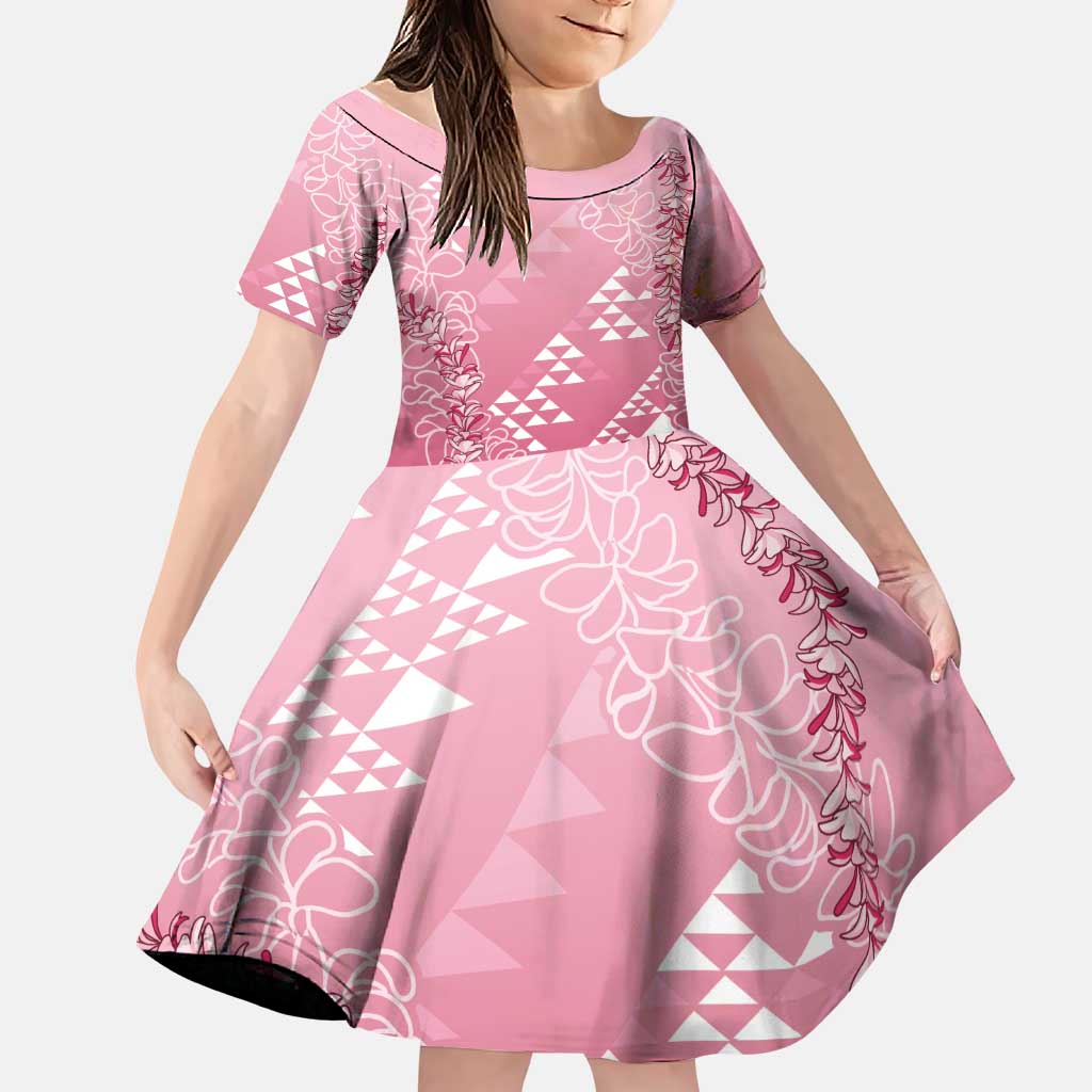 Hawaii Rose Pink Kapa Family Matching Mermaid Dress and Hawaiian Shirt Vintage 'Ohe Kāpala Motifs Mix Plumeria Leis