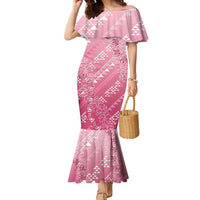 Hawaii Rose Pink Kapa Family Matching Mermaid Dress and Hawaiian Shirt Vintage 'Ohe Kāpala Motifs Mix Plumeria Leis