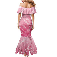 Hawaii Rose Pink Kapa Family Matching Mermaid Dress and Hawaiian Shirt Vintage 'Ohe Kāpala Motifs Mix Plumeria Leis