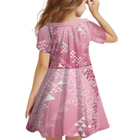 Hawaii Rose Pink Kapa Family Matching Off The Shoulder Long Sleeve Dress and Hawaiian Shirt Vintage 'Ohe Kāpala Motifs Mix Plumeria Leis