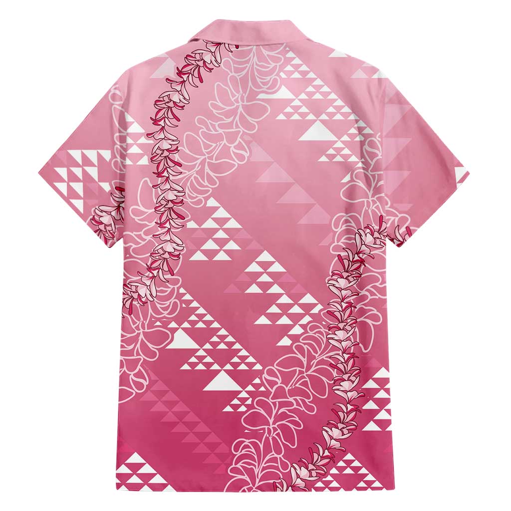 Hawaii Rose Pink Kapa Family Matching Off The Shoulder Long Sleeve Dress and Hawaiian Shirt Vintage 'Ohe Kāpala Motifs Mix Plumeria Leis