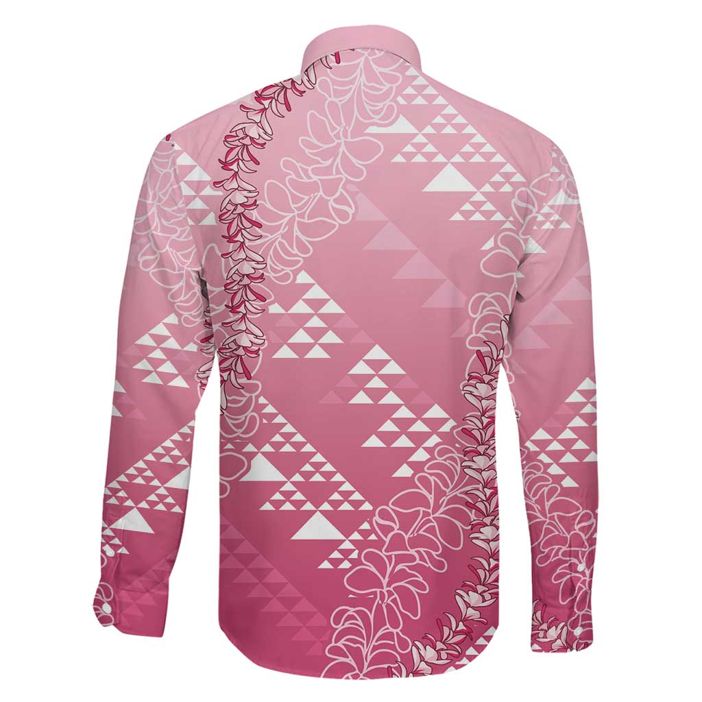 Hawaii Rose Pink Kapa Family Matching Off The Shoulder Long Sleeve Dress and Hawaiian Shirt Vintage 'Ohe Kāpala Motifs Mix Plumeria Leis