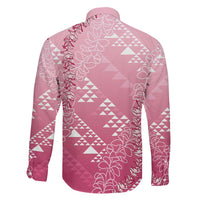 Hawaii Rose Pink Kapa Family Matching Off The Shoulder Long Sleeve Dress and Hawaiian Shirt Vintage 'Ohe Kāpala Motifs Mix Plumeria Leis
