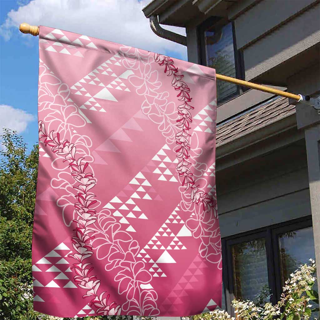 Hawaii Rose Pink Kapa Garden Flag Vintage 'Ohe Kāpala Motifs Mix Plumeria Leis