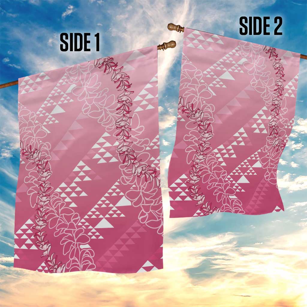 Hawaii Rose Pink Kapa Garden Flag Vintage 'Ohe Kāpala Motifs Mix Plumeria Leis