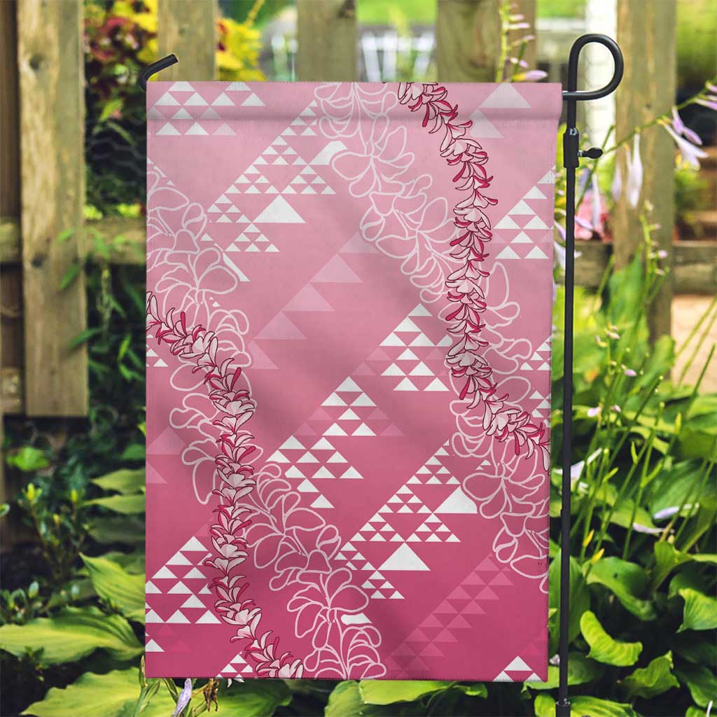 Hawaii Rose Pink Kapa Garden Flag Vintage 'Ohe Kāpala Motifs Mix Plumeria Leis