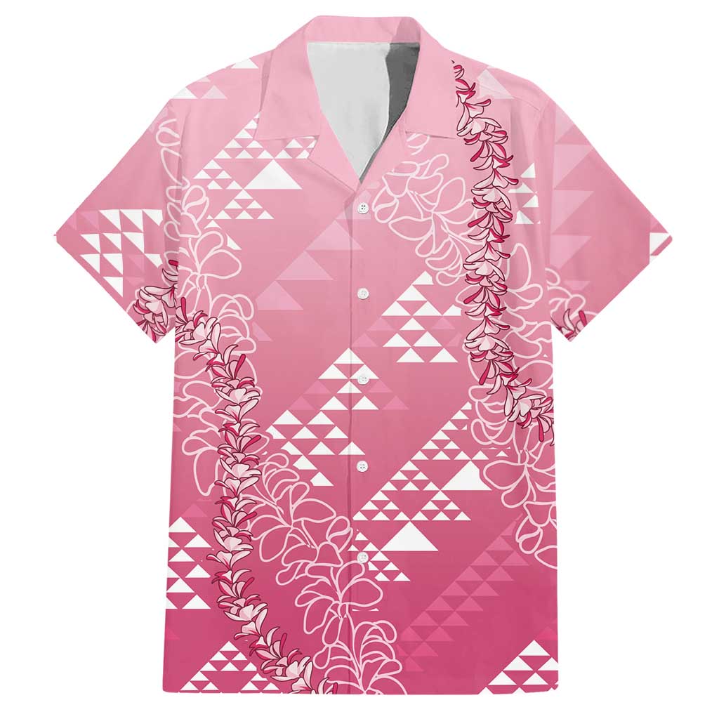 Hawaii Rose Pink Kapa Hawaiian Shirt Vintage 'Ohe Kāpala Motifs Mix Plumeria Leis