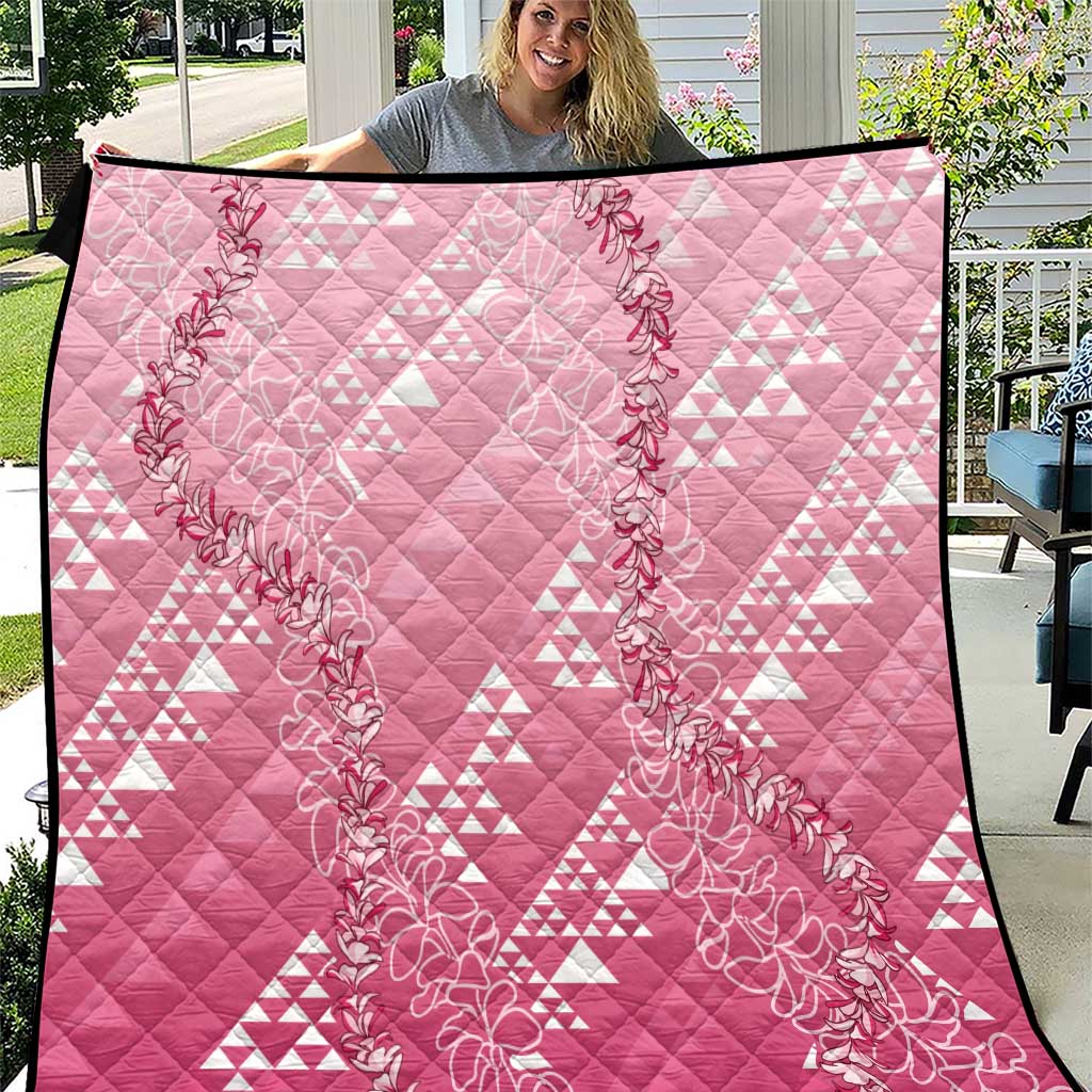 Hawaii Rose Pink Kapa Quilt Vintage 'Ohe Kāpala Motifs Mix Plumeria Leis