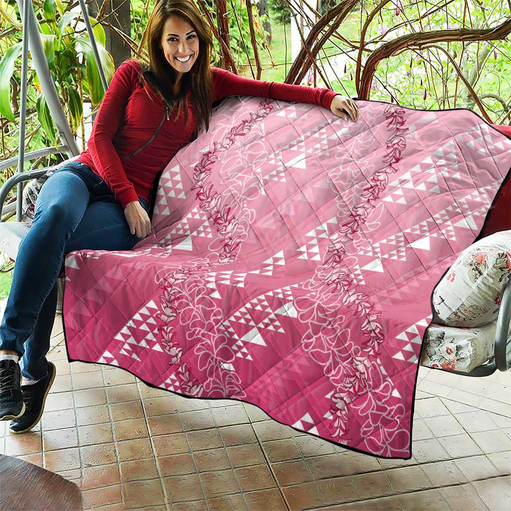 Hawaii Rose Pink Kapa Quilt Vintage 'Ohe Kāpala Motifs Mix Plumeria Leis