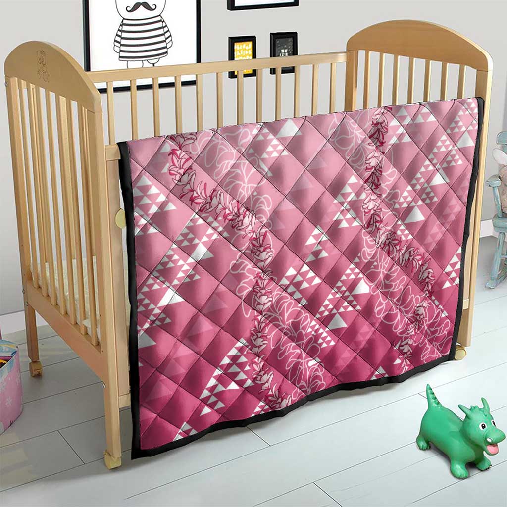 Hawaii Rose Pink Kapa Quilt Vintage 'Ohe Kāpala Motifs Mix Plumeria Leis