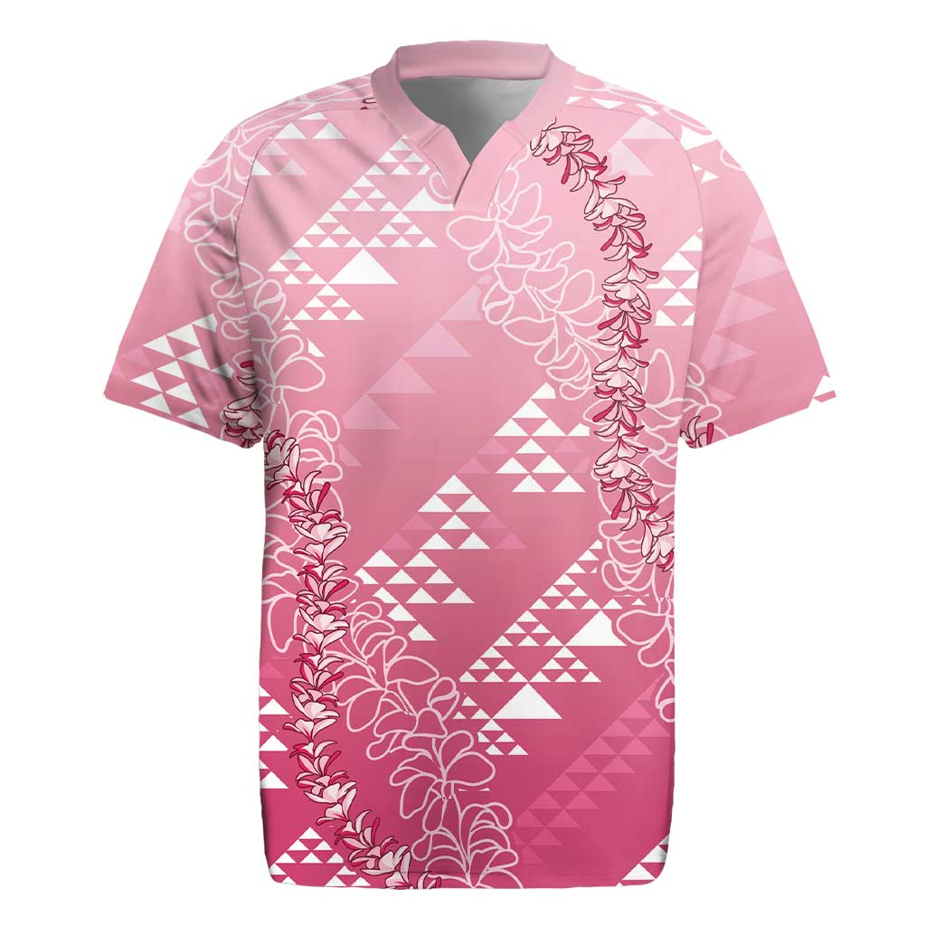 Hawaii Rose Pink Kapa Rugby Jersey Vintage 'Ohe Kāpala Motifs Mix Plumeria Leis LT7 Rose Pink - Polynesian Pride