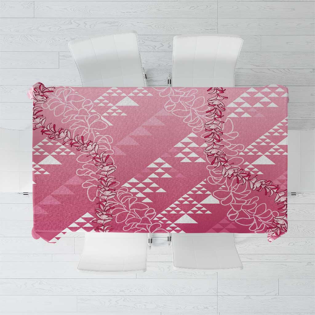 Hawaii Rose Pink Kapa Tablecloth Vintage 'Ohe Kāpala Motifs Mix Plumeria Leis