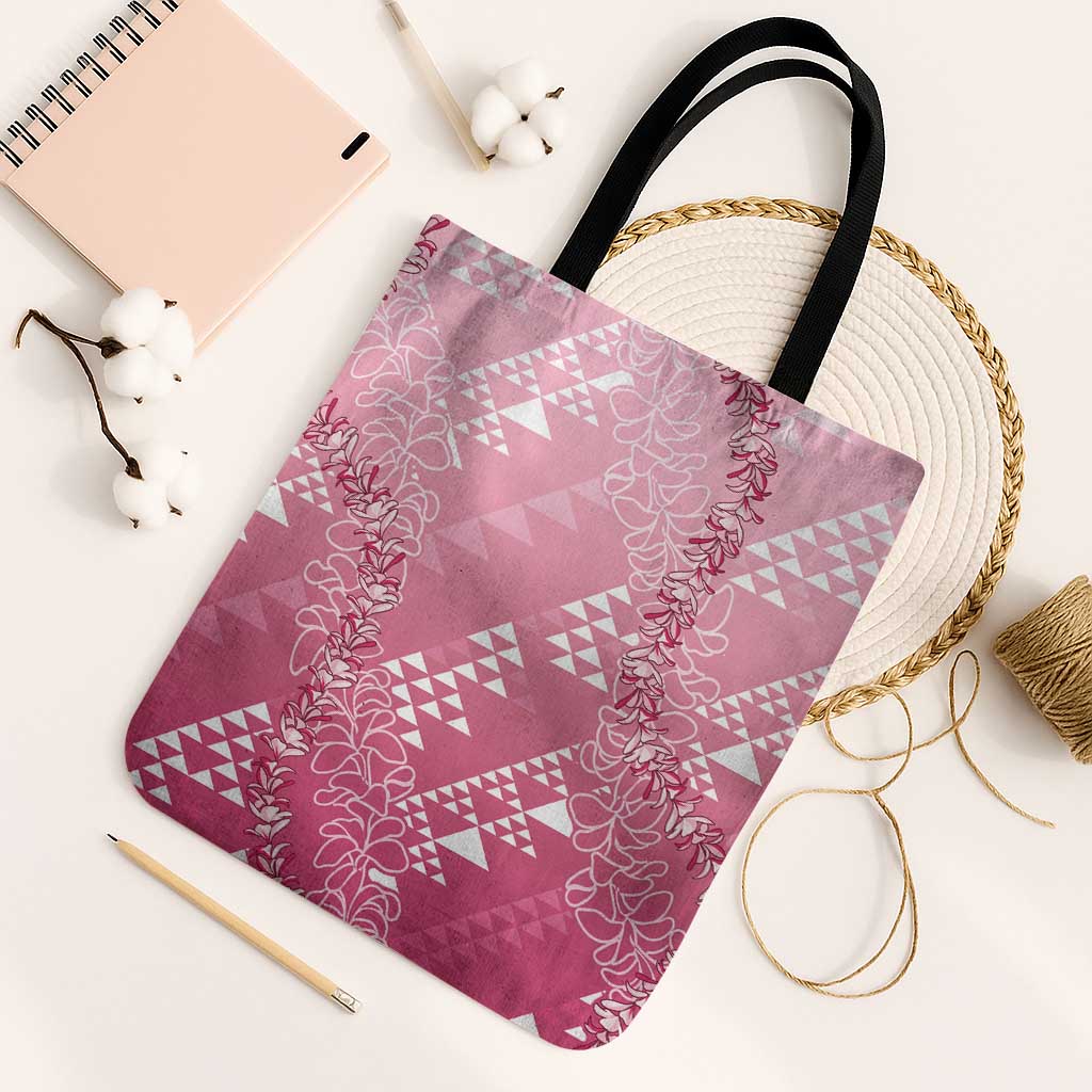 Hawaii Rose Pink Kapa Tote Bag Vintage 'Ohe Kāpala Motifs Mix Plumeria Leis