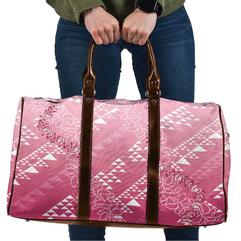 Hawaii Rose Pink Kapa Travel Bag Vintage 'Ohe Kāpala Motifs Mix Plumeria Leis