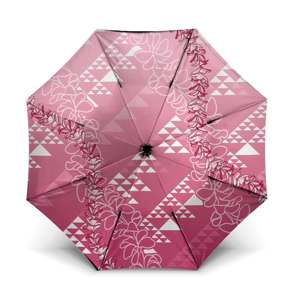 Hawaii Rose Pink Kapa Umbrella Vintage 'Ohe Kāpala Motifs Mix Plumeria Leis