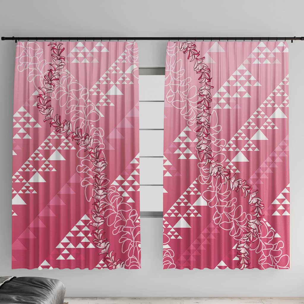 Hawaii Rose Pink Kapa Window Curtain Vintage 'Ohe Kāpala Motifs Mix Plumeria Leis
