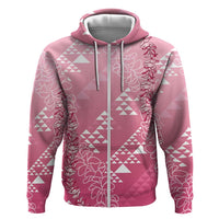 Hawaii Rose Pink Kapa Zip Hoodie Vintage 'Ohe Kāpala Motifs Mix Plumeria Leis