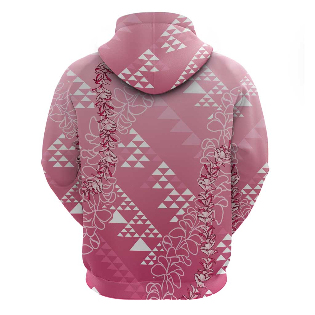 Hawaii Rose Pink Kapa Zip Hoodie Vintage 'Ohe Kāpala Motifs Mix Plumeria Leis