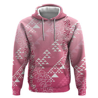Hawaii Rose Pink Kapa Zip Hoodie Vintage 'Ohe Kāpala Motifs Mix Plumeria Leis