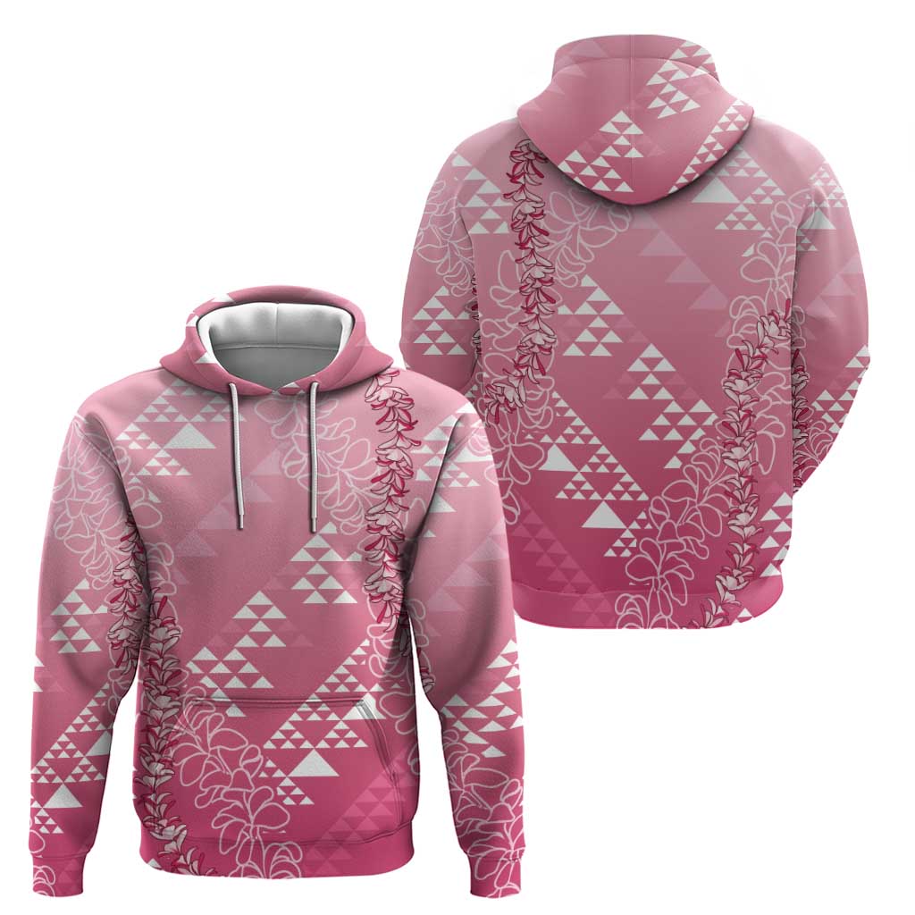 Hawaii Rose Pink Kapa Zip Hoodie Vintage 'Ohe Kāpala Motifs Mix Plumeria Leis