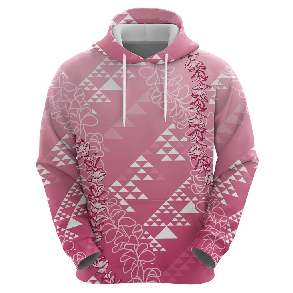 Hawaii Rose Pink Kapa Zip Hoodie Vintage 'Ohe Kāpala Motifs Mix Plumeria Leis