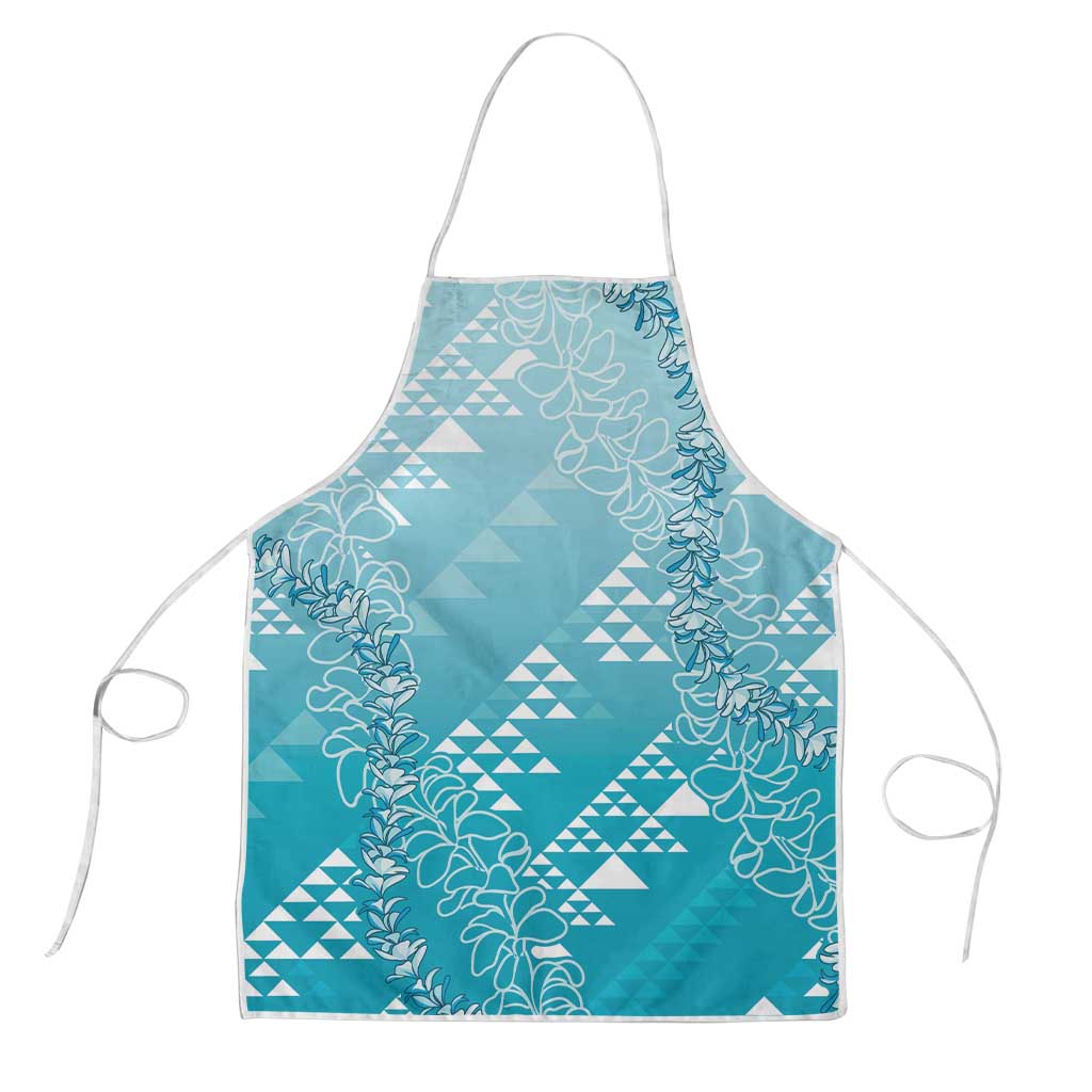 Hawaii Turquoise Kapa Apron Vintage 'Ohe Kāpala Motifs Mix Plumeria Leis