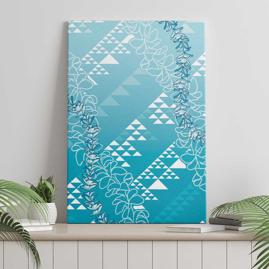 Hawaii Turquoise Kapa Canvas Wall Art Vintage 'Ohe Kāpala Motifs Mix Plumeria Leis LT7 - Polynesian Pride