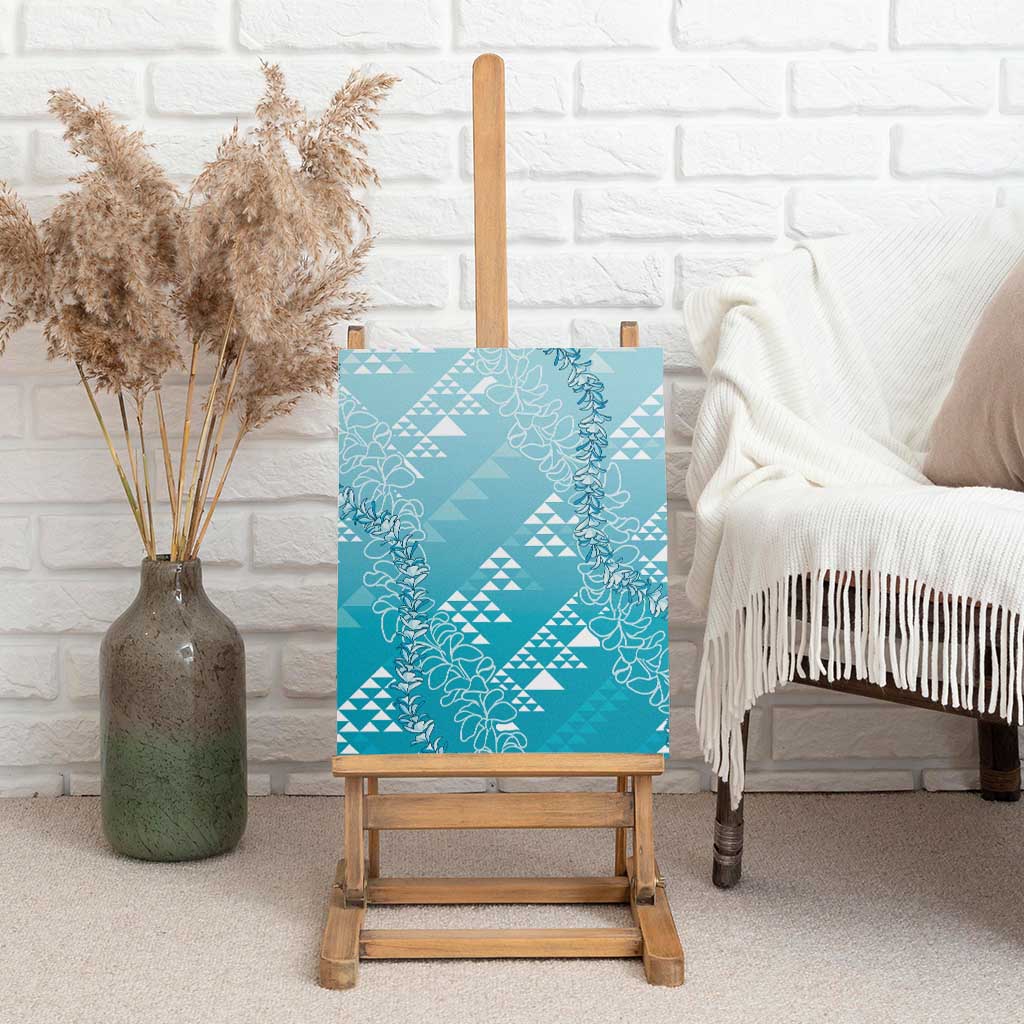 Hawaii Turquoise Kapa Canvas Wall Art Vintage 'Ohe Kāpala Motifs Mix Plumeria Leis LT7 - Polynesian Pride