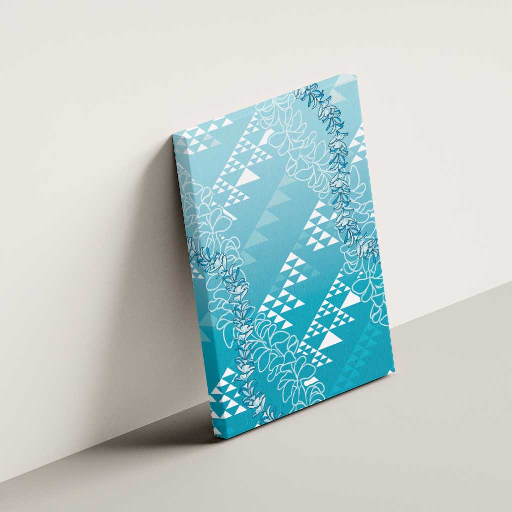 Hawaii Turquoise Kapa Canvas Wall Art Vintage 'Ohe Kāpala Motifs Mix Plumeria Leis LT7 - Polynesian Pride