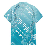 Hawaii Turquoise Kapa Family Matching Off Shoulder Short Dress and Hawaiian Shirt Vintage 'Ohe Kāpala Motifs Mix Plumeria Leis LT7 - Polynesian Pride