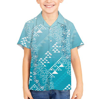 Hawaii Turquoise Kapa Kid Hawaiian Shirt Vintage 'Ohe Kāpala Motifs Mix Plumeria Leis LT7 Kid Turquoise - Polynesian Pride