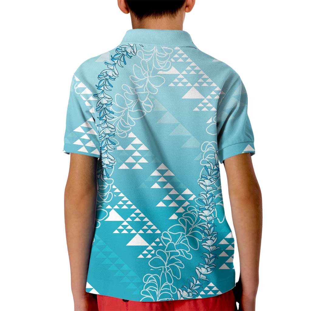 Hawaii Turquoise Kapa Kid Polo Shirt Vintage 'Ohe Kāpala Motifs Mix Plumeria Leis