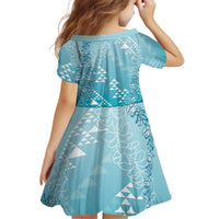 Hawaii Turquoise Kapa Kid Short Sleeve Dress Vintage 'Ohe Kāpala Motifs Mix Plumeria Leis LT7 - Polynesian Pride