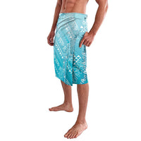 Hawaii Turquoise Kapa Lavalava Vintage 'Ohe Kāpala Motifs Mix Plumeria Leis