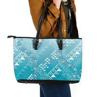 Hawaii Turquoise Kapa Leather Tote Bag Vintage 'Ohe Kāpala Motifs Mix Plumeria Leis