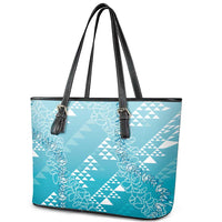 Hawaii Turquoise Kapa Leather Tote Bag Vintage 'Ohe Kāpala Motifs Mix Plumeria Leis