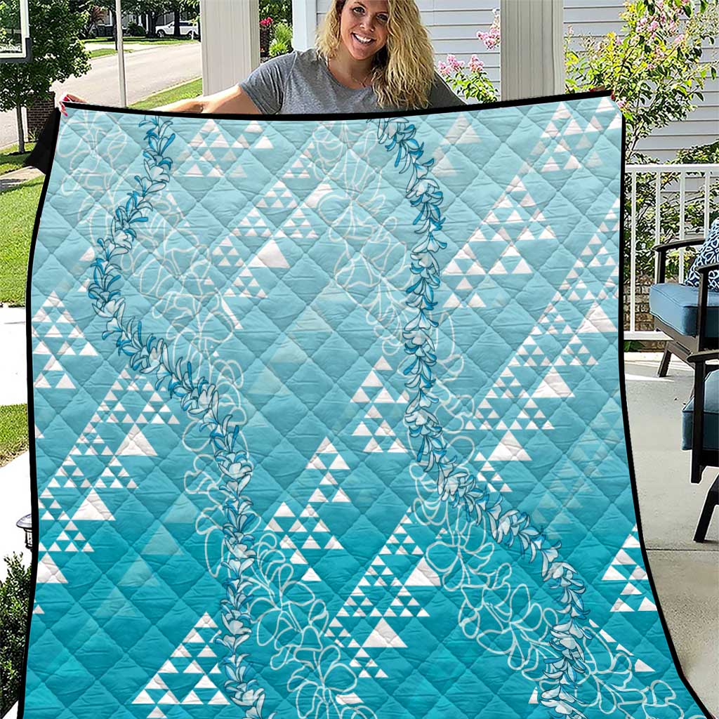 Hawaii Turquoise Kapa Quilt Vintage 'Ohe Kāpala Motifs Mix Plumeria Leis LT7 Turquoise - Polynesian Pride