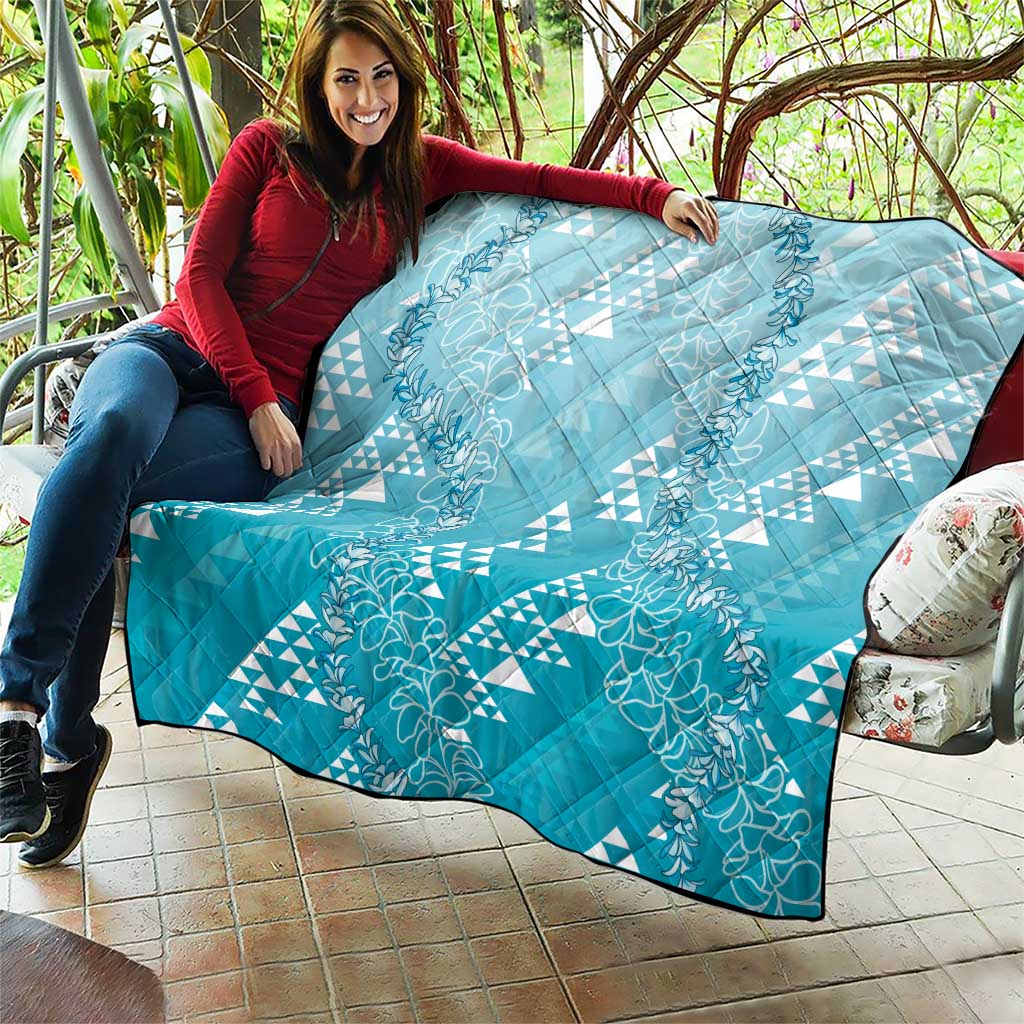 Hawaii Turquoise Kapa Quilt Vintage 'Ohe Kāpala Motifs Mix Plumeria Leis LT7 - Polynesian Pride