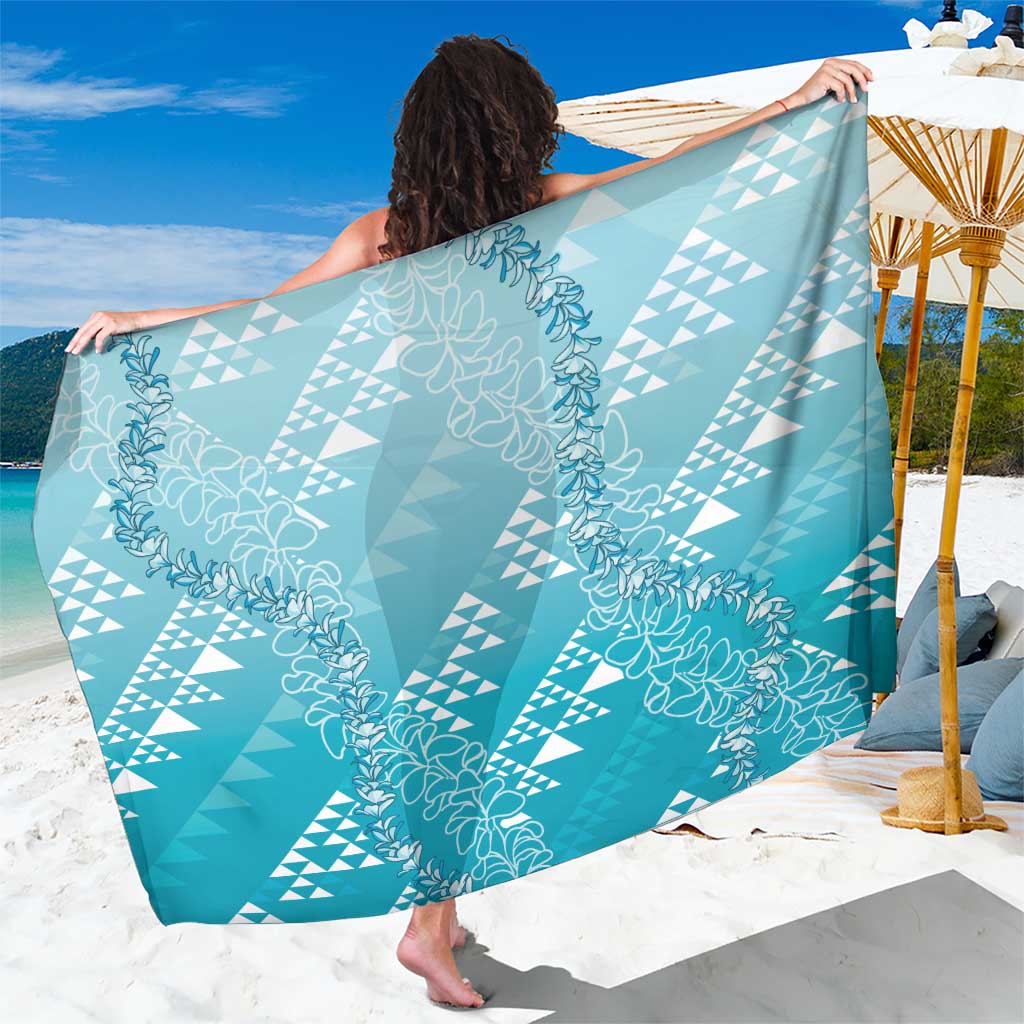 Hawaii Turquoise Kapa Sarong Vintage 'Ohe Kāpala Motifs Mix Plumeria Leis LT7 One Size 44 x 66 inches Turquoise - Polynesian Pride