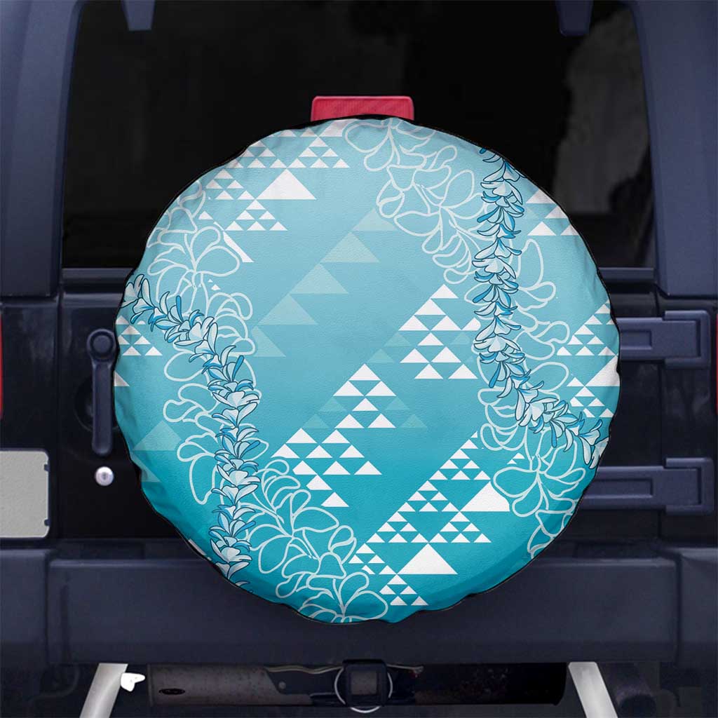 Hawaii Turquoise Kapa Spare Tire Cover Vintage 'Ohe Kāpala Motifs Mix Plumeria Leis