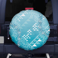 Hawaii Turquoise Kapa Spare Tire Cover Vintage 'Ohe Kāpala Motifs Mix Plumeria Leis