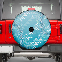 Hawaii Turquoise Kapa Spare Tire Cover Vintage 'Ohe Kāpala Motifs Mix Plumeria Leis