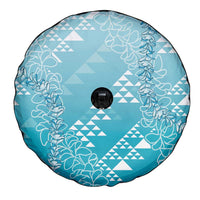 Hawaii Turquoise Kapa Spare Tire Cover Vintage 'Ohe Kāpala Motifs Mix Plumeria Leis