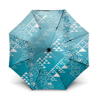 Hawaii Turquoise Kapa Umbrella Vintage 'Ohe Kāpala Motifs Mix Plumeria Leis