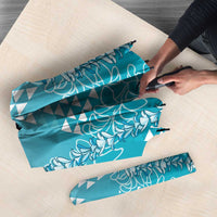 Hawaii Turquoise Kapa Umbrella Vintage 'Ohe Kāpala Motifs Mix Plumeria Leis