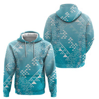 Hawaii Turquoise Kapa Zip Hoodie Vintage 'Ohe Kāpala Motifs Mix Plumeria Leis