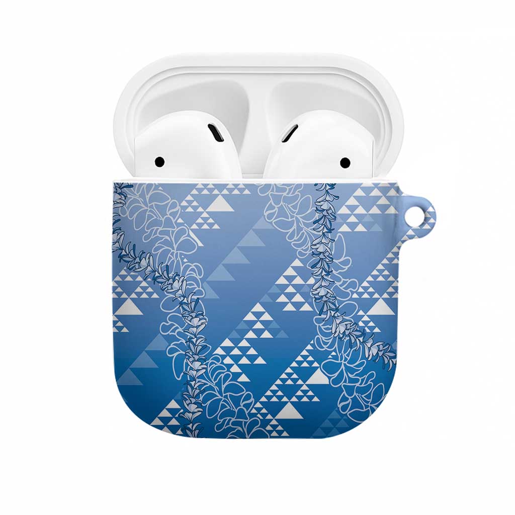 Hawaii Royal Blue Kapa AirPods Case Vintage 'Ohe Kāpala Motifs Mix Plumeria Leis